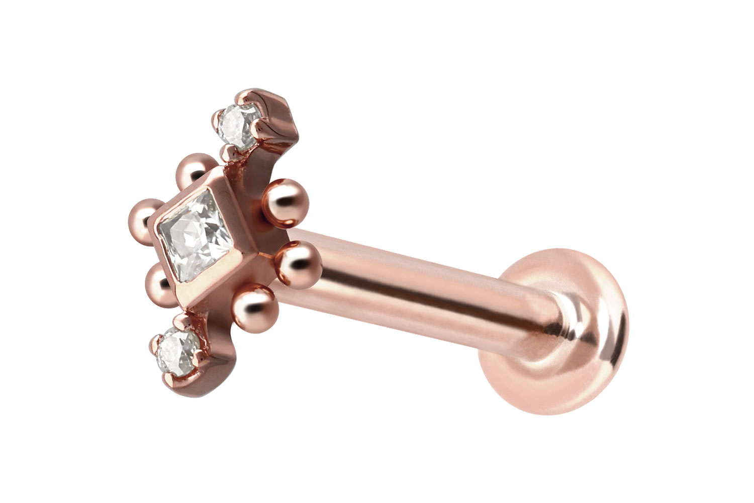 14 Karat Gold Labret Piercing mit Innengewinde 3 MOISSANITE + KUGELN